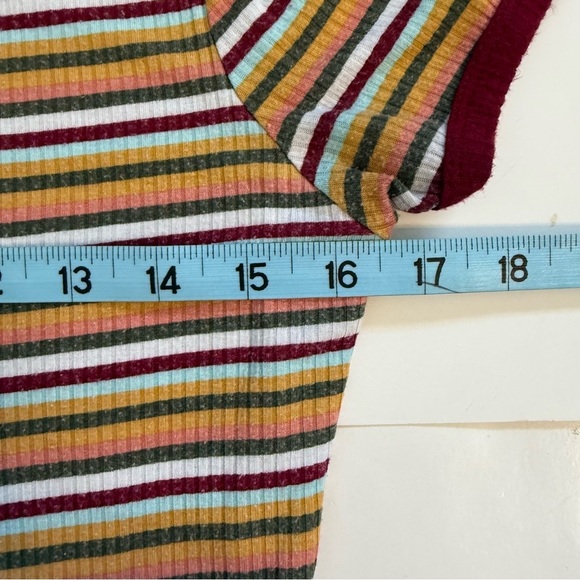 Rue 21 Retro Maroon Stripe Short Sleeve Super Stretchy Y2K Casual Shirt Size MED - Picture 7 of 7